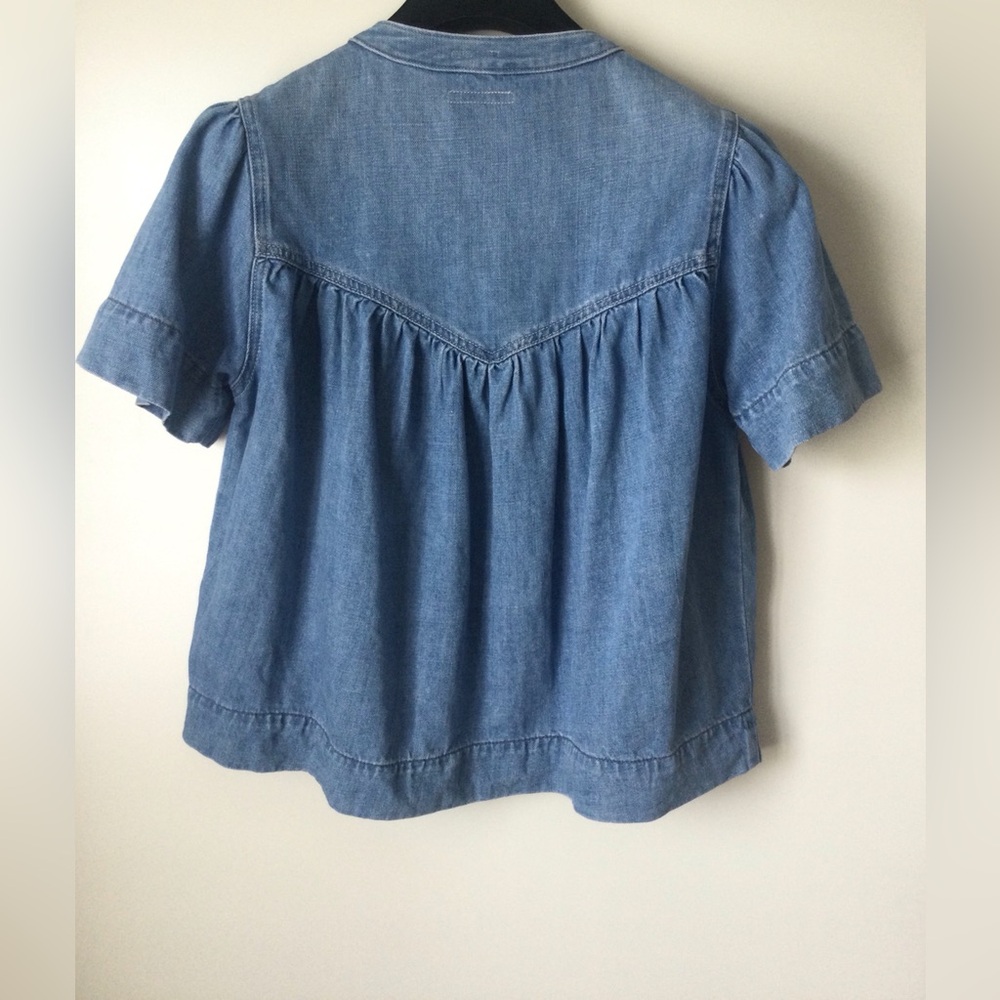 MOTHER Denim The Giggler Top Salt/Lime Blue Jean Button Babydoll S $255 - Picture 8 of 16
